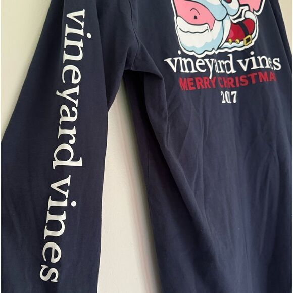 Vineyard Vines Long Sleeve Blue Santa Merry Christmas 2017 Shirt Size Small - Picture 5 of 8